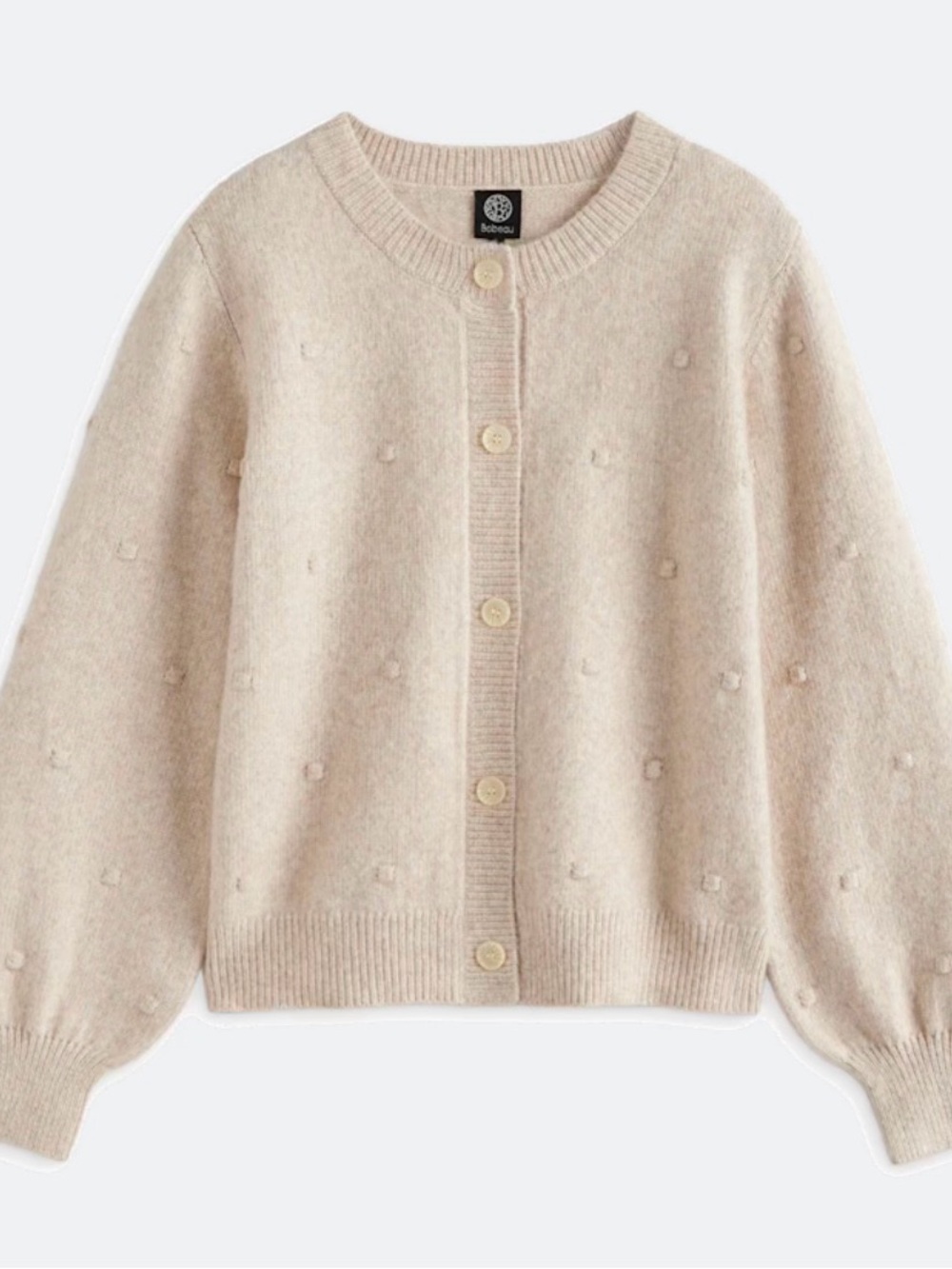 bobeau Cream Dot-Textured Button Cardigan